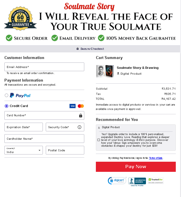 Soulmate story checkout page